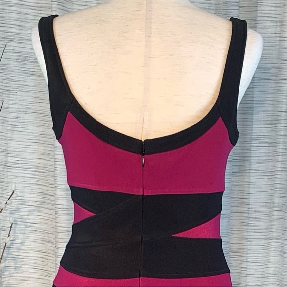 JS Collection purple with black bandage straps sleeveless sheath dress. - Picture 9 of 16